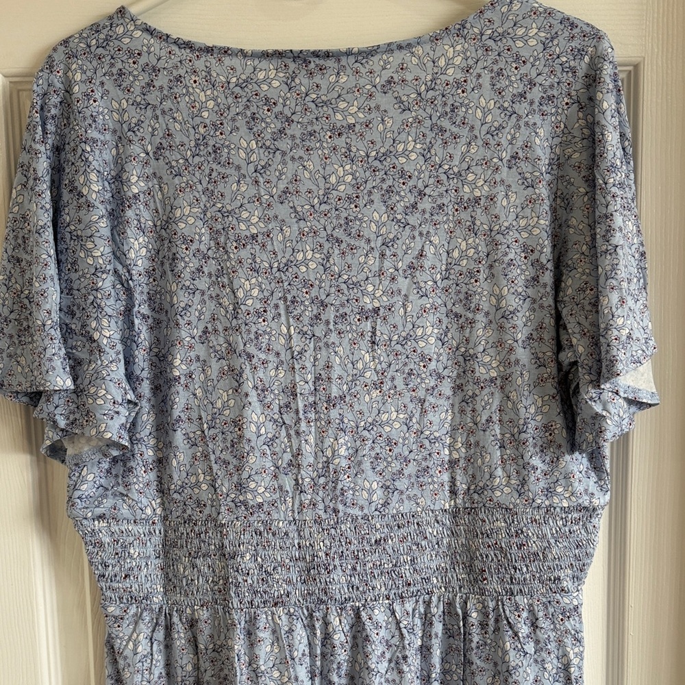 NWT LOFT Blue Ditsy Floral Smocked Mini Dress - Picture 10 of 11